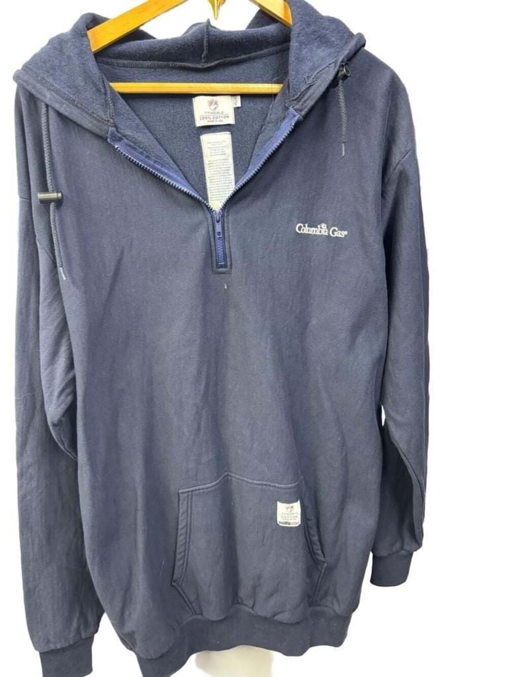 Tyndale Cotton 100% Cotton Columbia Gas 1/4 Zip Hoodie Sweatshirt Navy Blue XL